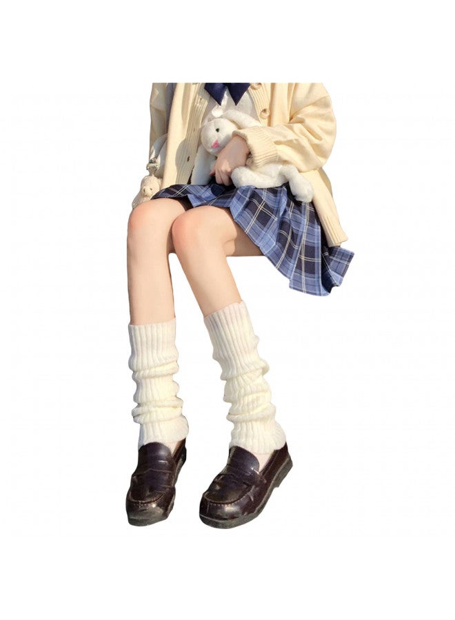 Fernvia Womens Lolita Knit Long Socks Leg Warmers Harajuku Japanese Kawaii Boot Socks Winter Ankle Heap Sock (B-White, One Size) - Image 1