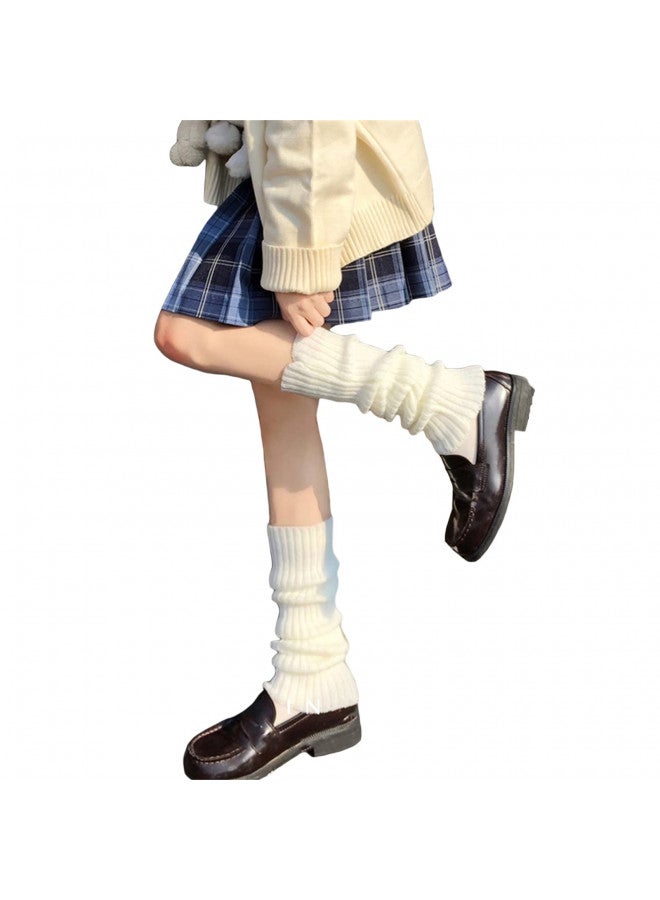Fernvia Womens Lolita Knit Long Socks Leg Warmers Harajuku Japanese Kawaii Boot Socks Winter Ankle Heap Sock (B-White, One Size) - Image 2