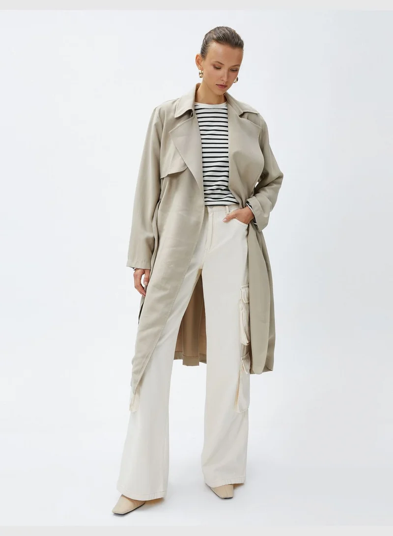KOTON Silky Fabric Wrapped Belted Trench Coat