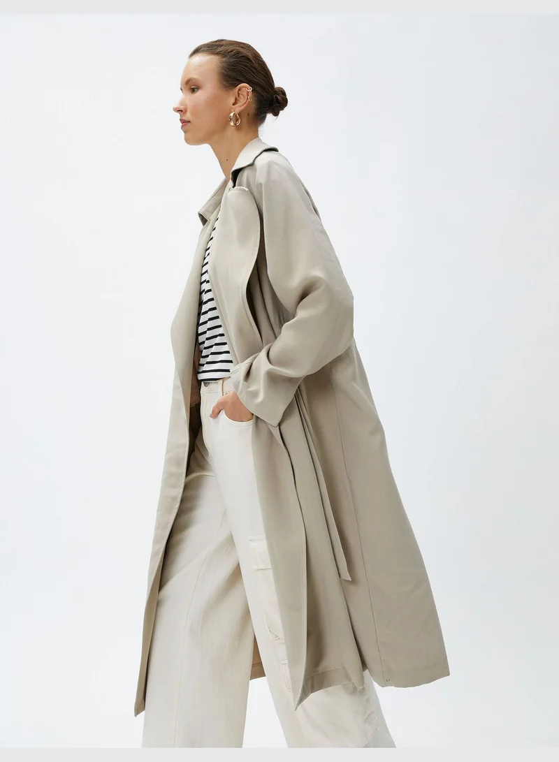 KOTON Silky Fabric Wrapped Belted Trench Coat