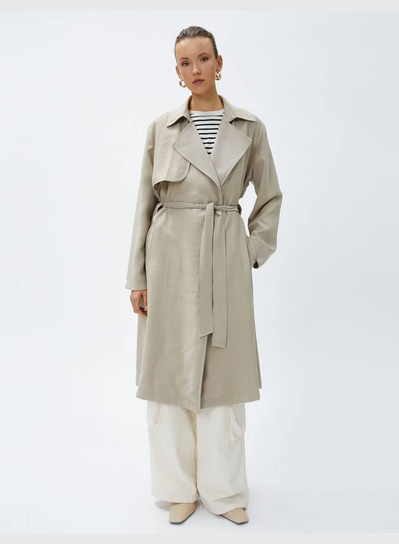 KOTON Silky Fabric Wrapped Belted Trench Coat