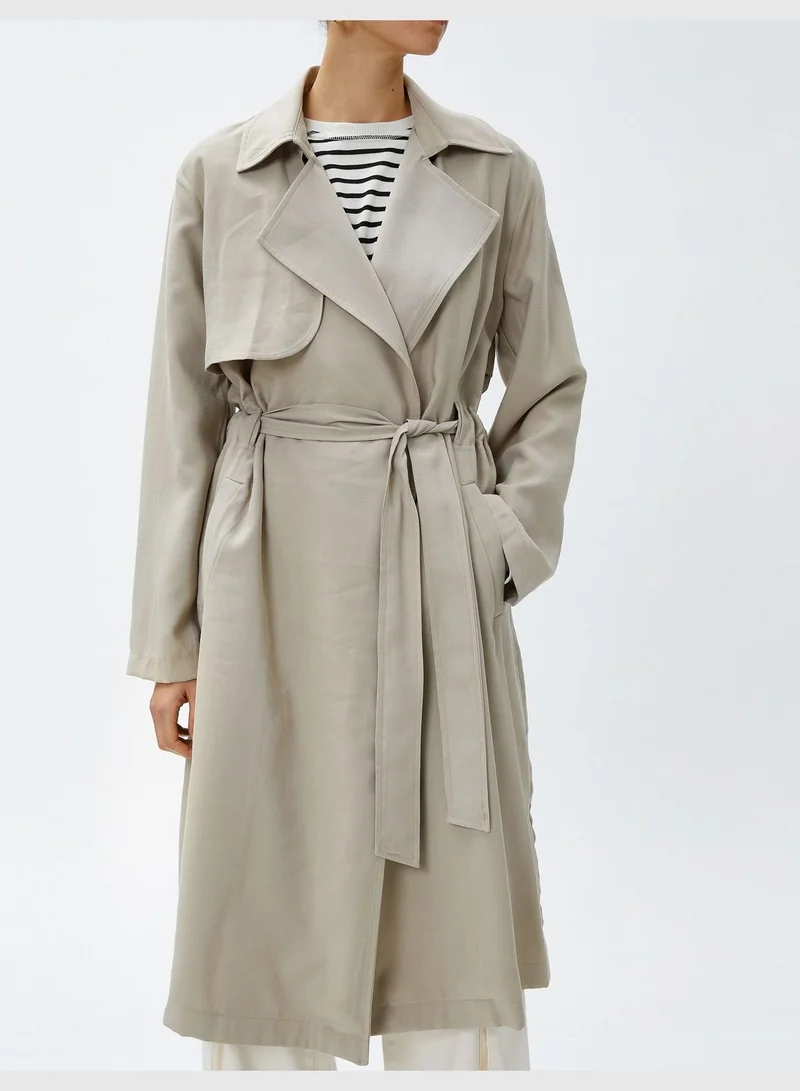KOTON Silky Fabric Wrapped Belted Trench Coat