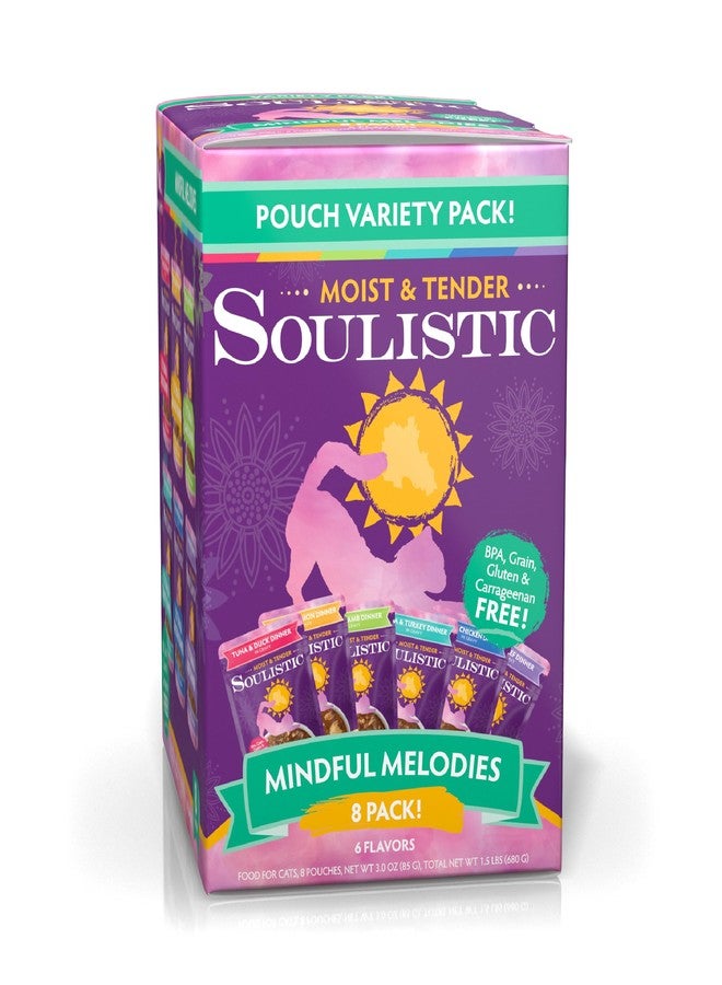 Soulistic Moist and Tender, Mindful Melodies Variety Pack, 3oz Pouch, Pack of 8 - Image 1