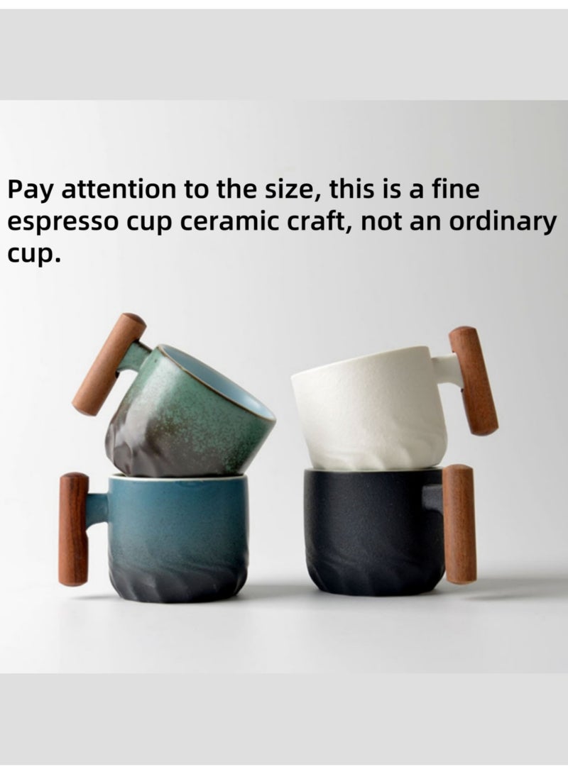 2pcs mini espresso cups 70ml with ceramic wooden handles (white and black), gradient glaze tea cups,turkish coffee, latte and cappuccino mugs, Japanese-style porcelain mini coffee cups with wooden handles, small ceramic tea cups. - Image 4