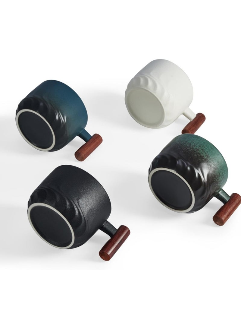 2pcs mini espresso cups 70ml with ceramic wooden handles (white and black), gradient glaze tea cups,turkish coffee, latte and cappuccino mugs, Japanese-style porcelain mini coffee cups with wooden handles, small ceramic tea cups. - Image 5