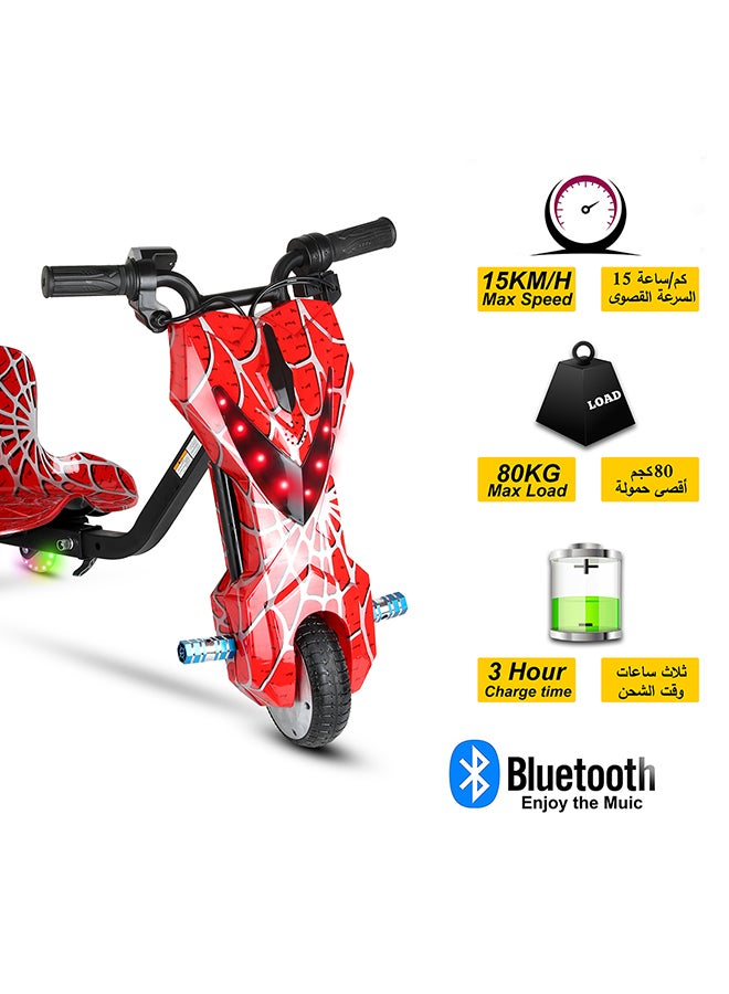 MyToys | Mini 36V High-Power 360Â° Electric Stunt Drifting Scooter For Kids & Adults - Adjustable Body With Bluetooth & Protective Gear, 3 Speed Modes, 250W Brushless Motor, 8-15 Km/H With 80 Kg Load, Noon Exclusive Series - Spider | Red | Age 6+ - Image 5