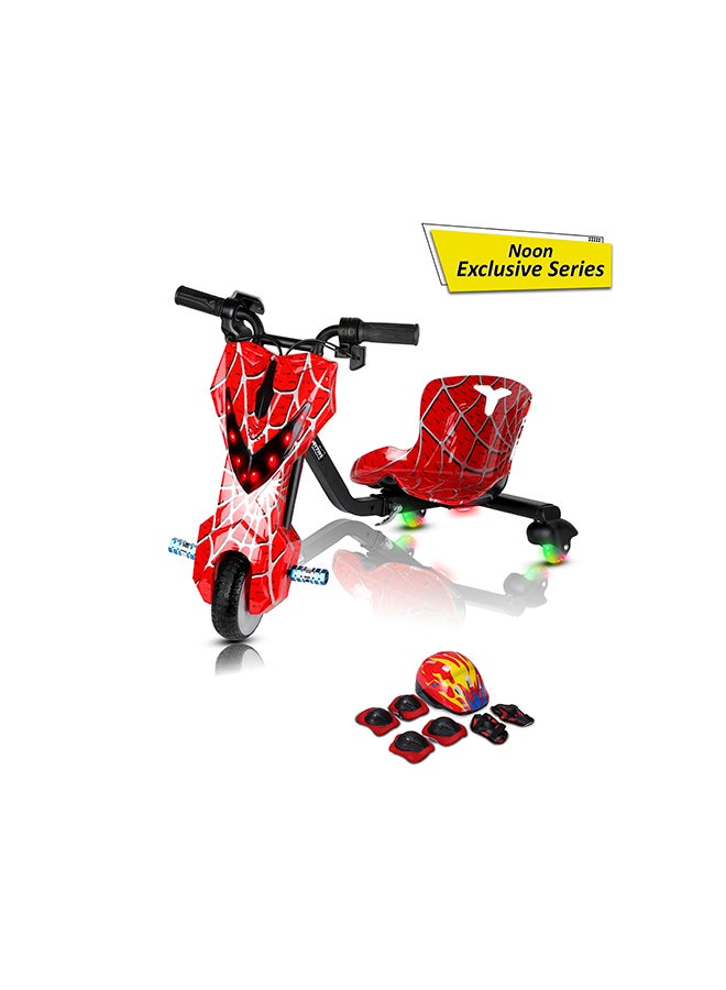 Mini 36V High-Power 360° Electric Stunt Drifting Scooter For Kids & Adults - Adjustable Body With Bluetooth & Protective Gear, 3 Speed Modes, 250W Brushless Motor, 8-15 Km/H With 80 Kg Load, Age 6+ Noon Exclusive Series - Spider Red