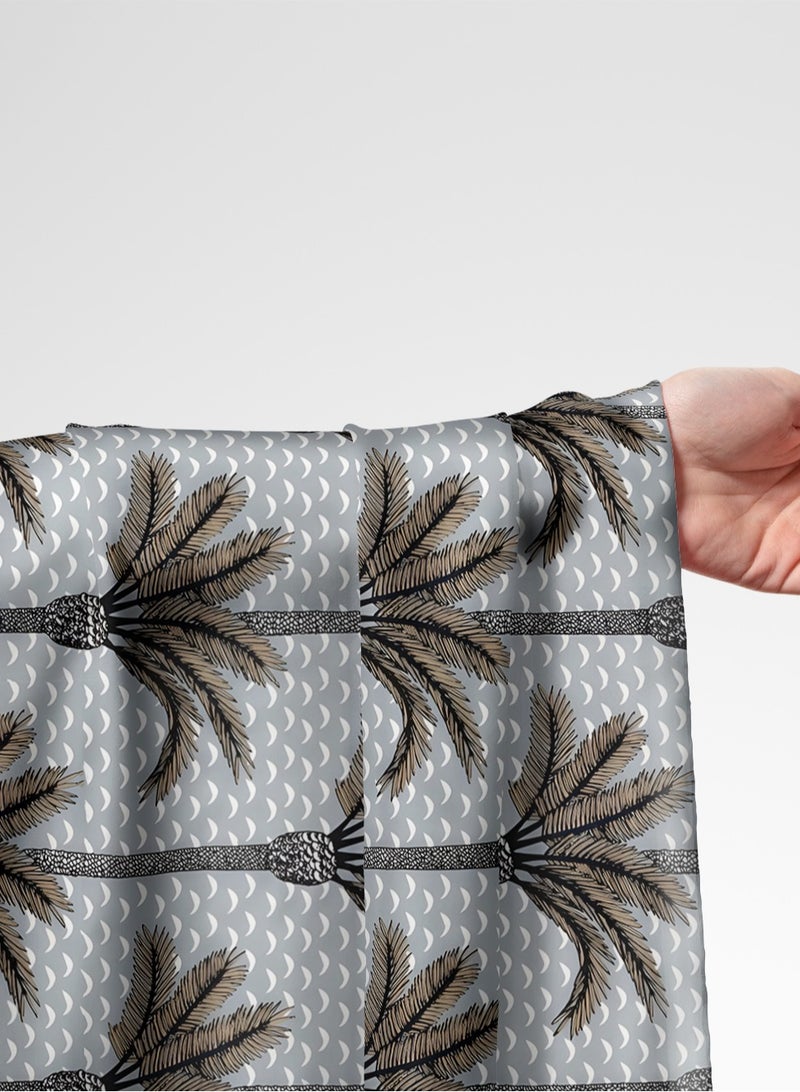 Vellato Al Lail Aramny Silk Fabric By The Yard Palm Tree Design In Grey And Brown Jalabiya Makhweer Dressmaking 58 Inches Width - Image 1