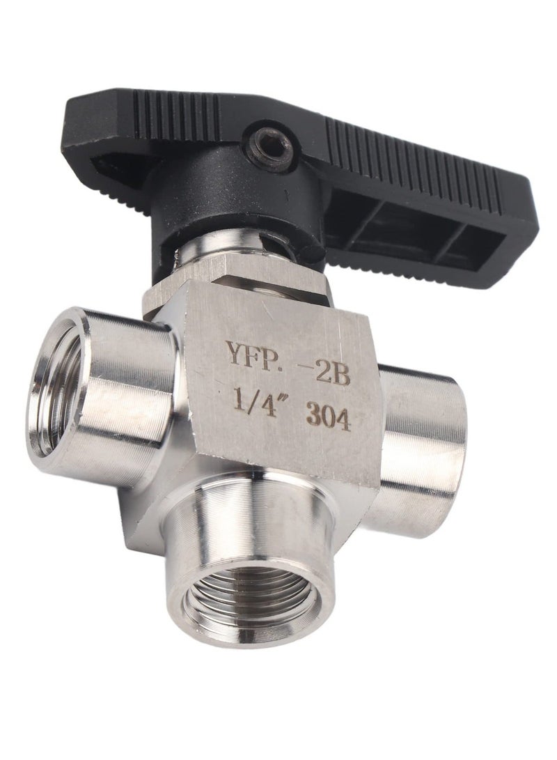 Ball Valve Thread Stainless Steel Valve 3 Way Stainless Steel Ball Valve BSPP Female Thread Valve Air Tube Hand Valve for Water Gas Oil Fuel Etc Pipe Flow Control BSPP 1/4inch - Image 1