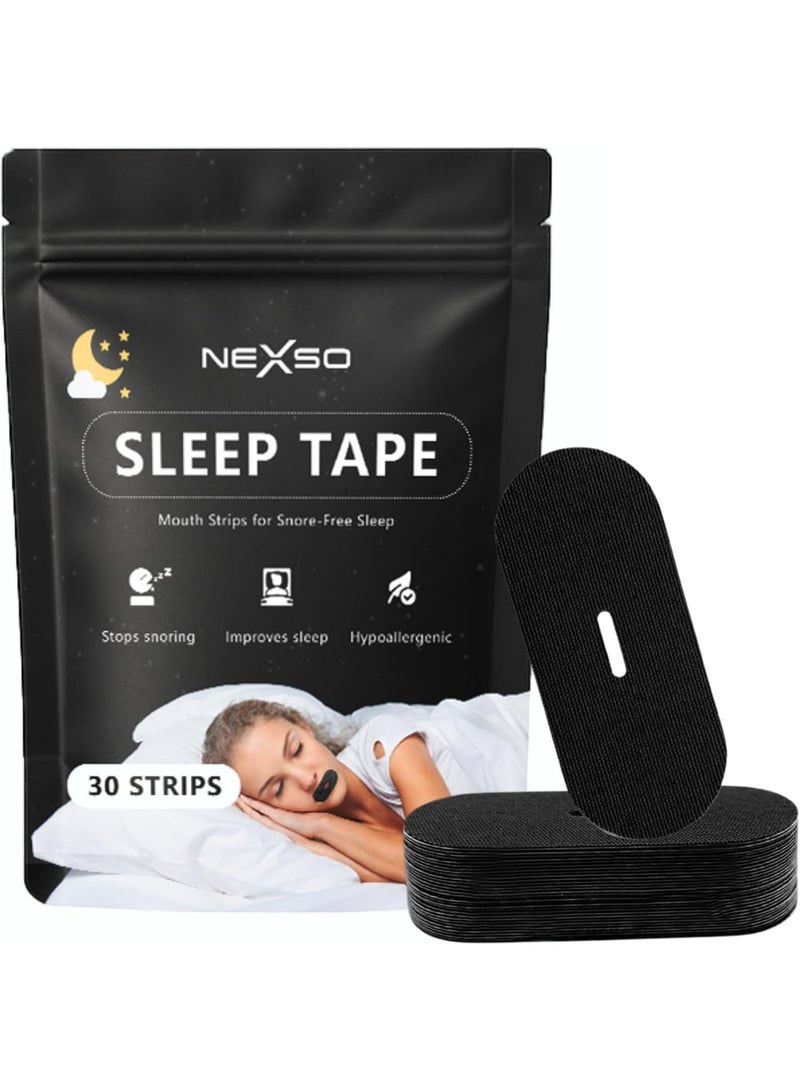 Nexso Black Mouth Tape for Sleeping Adults | 30 Hypoallergenic Nasal Breathing Strips for Snore Reduction | Comfortable, Medical-Grade Adhesive | Promotes Restorative Sleep & Better Sleep Quality - Image 1