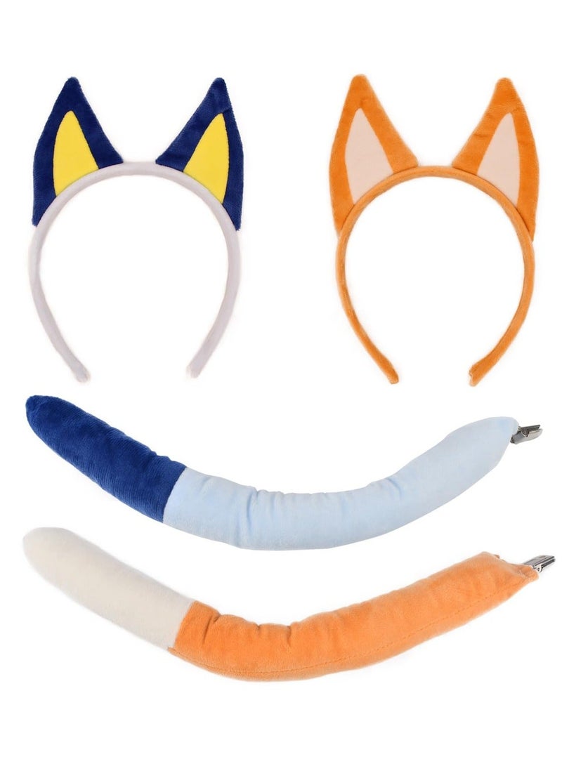 Dog Ears Headband And Tail, Animal Cosplay Costume, Suitable for Dog Themed Party Favors Birthday Party (Blue,Yellow) - Image 1