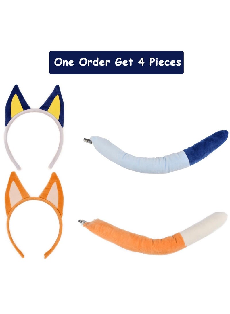 Dog Ears Headband And Tail, Animal Cosplay Costume, Suitable for Dog Themed Party Favors Birthday Party (Blue,Yellow) - Image 2