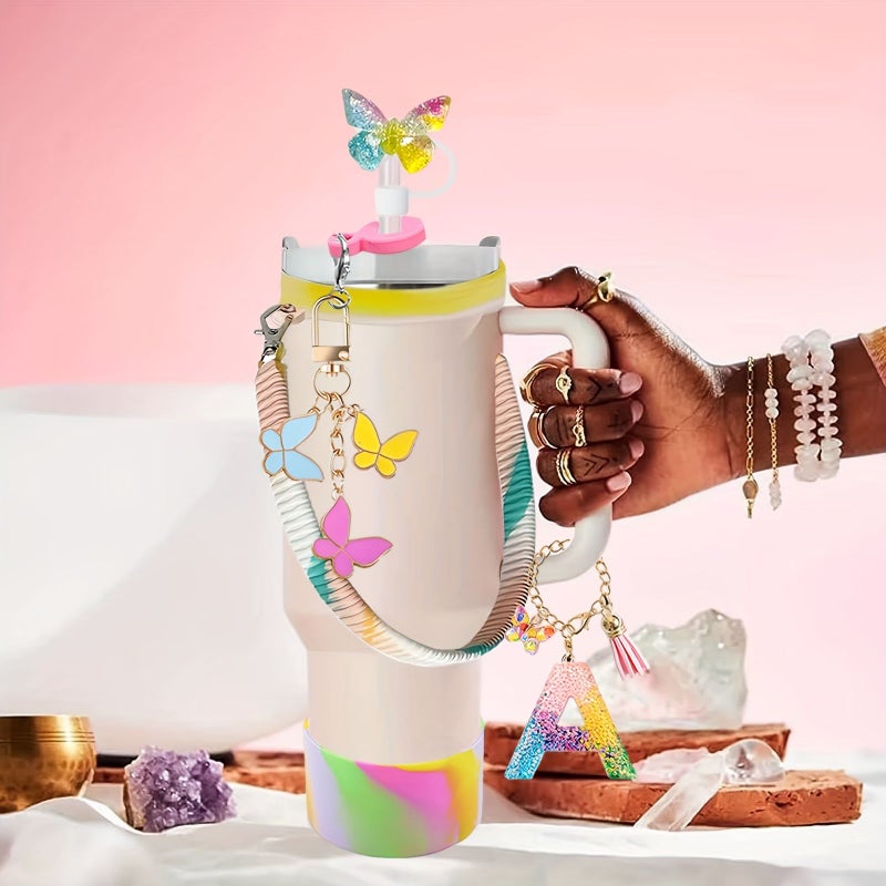 Colorful Butterfly Cup Accessory Set for 20oz 30oz 40oz Tumbler L - Image 2