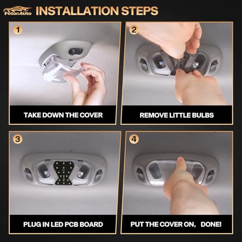 FetonAuto Interior Dome Light Cover Len With LED PCB for 1999-2007 Ford F250 F350 F450 F550 Overhead Map Reading Lamp Assembly for F150 Expedition Mustang Taurus, 6000K White - Image 4