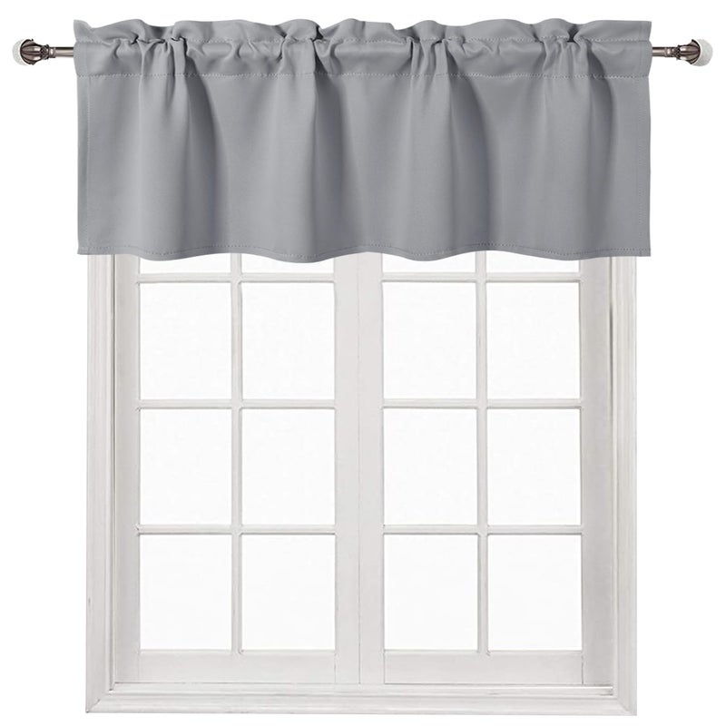 DWCN Silver Grey Valance for Kitchen Window Solid Rod Pocket Blackout Valance Curtains 52x14 inch Long 1 Panel