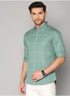 Dennis Lingo Slim Fit Green Casual Shirt - 100% Cotton  - Image 3
