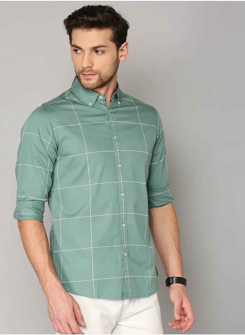 Dennis Lingo Slim Fit Green Casual Shirt - 100% Cotton