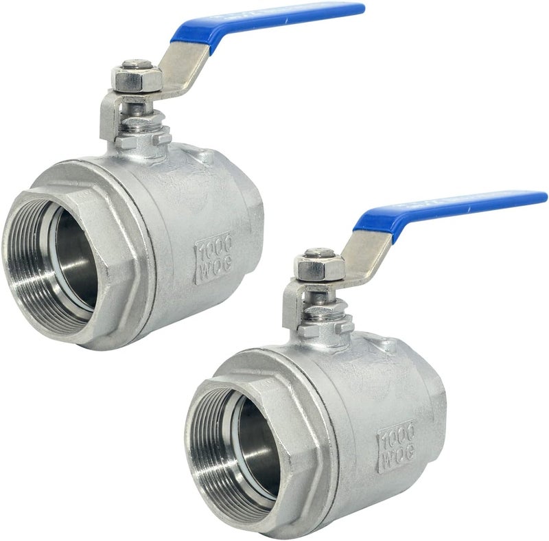 DAN SPEED 2" NPT Female 316 Stainless Steel Full Port Ball Valve Vinyl Handle WOG1000 (2 inch 2pcs) - Image 1