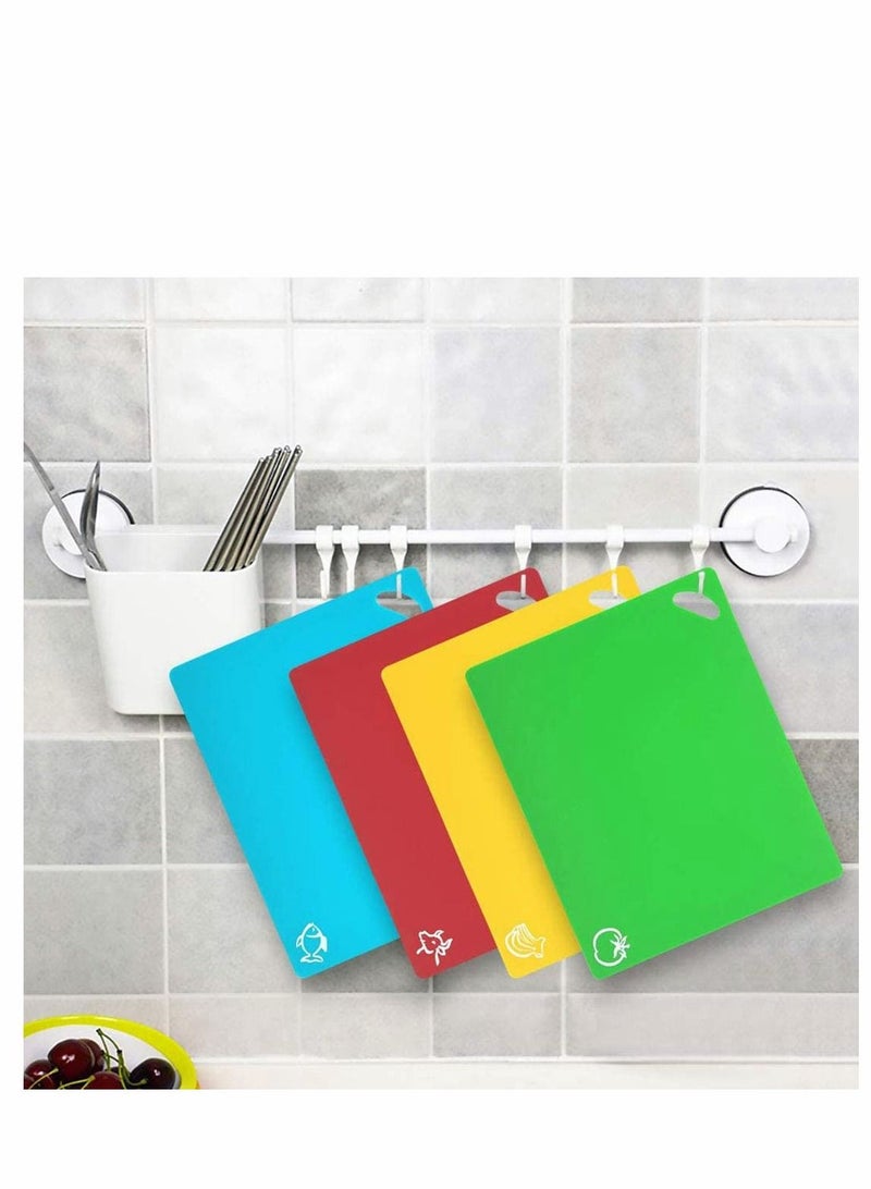 Excefore Cutting Board Set Flexible Plastic Chopping Board Set Mats with Food Icons Easy-Grip Handles BPA-Free Non-Porous Easy to Clean Nonslip Antimicrobial Dishwasher Safe Set of 4 - Image 4