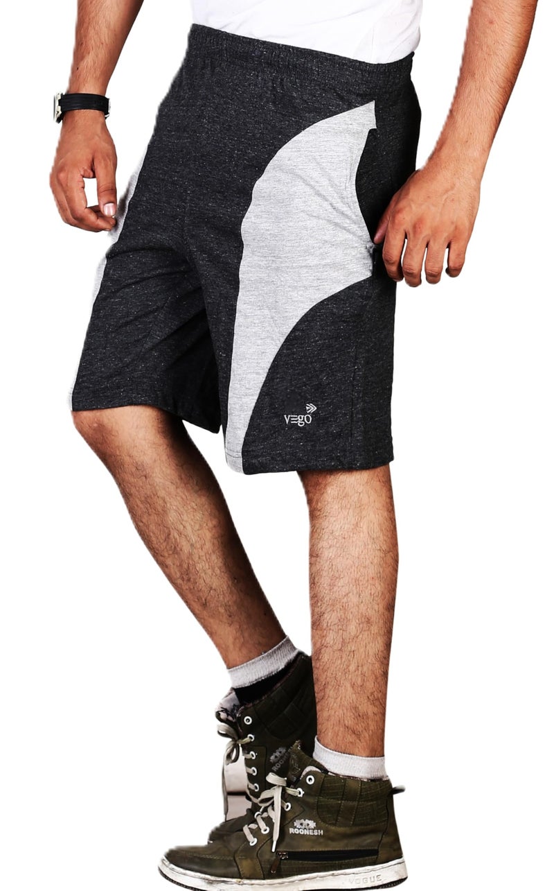 VEGO Mens Black Cotton Shorts, Bermuda, Half Pant - Image 2