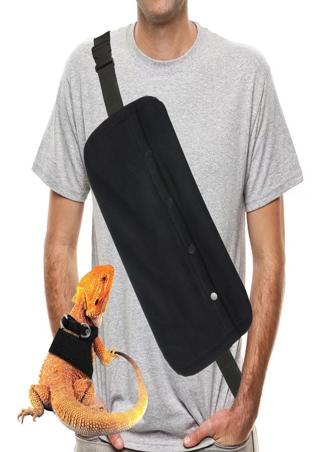 Yosadol Bearded Dragon Leash and Harness Set, Beardie Carrier, Lizard Adjustable Harness with Leather Wings and Sling Bag, Reptile Small Pet Backpack Batwing Accessories (Black) - Image 1