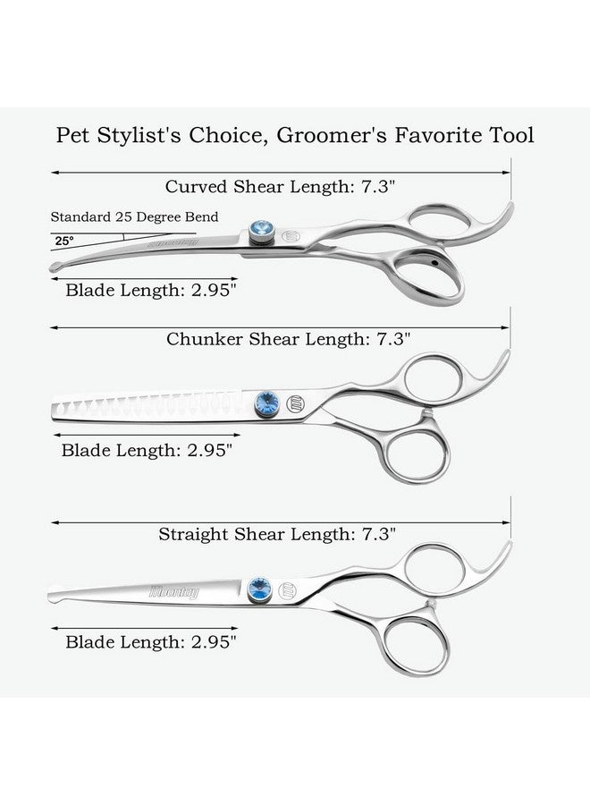 Moontay Professional Dog Grooming Straight, Curved, Thinning/Blending/Chunking Scissors Kit, JP-440C Stainless Steel Pet Cat Hair Cutting/Trimming Shears, Silver - Image 2