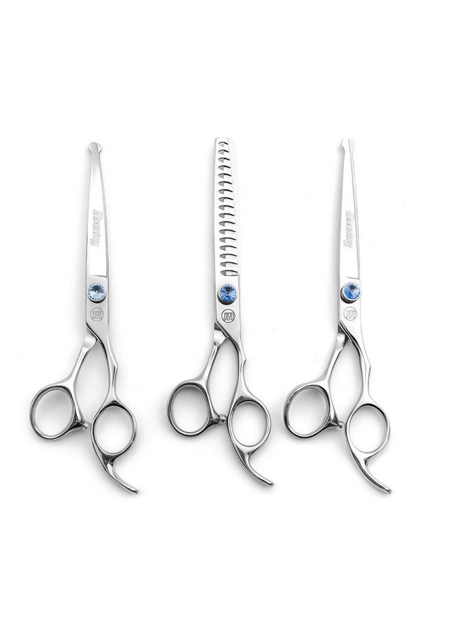 Moontay Professional Dog Grooming Straight, Curved, Thinning/Blending/Chunking Scissors Kit, JP-440C Stainless Steel Pet Cat Hair Cutting/Trimming Shears, Silver - Image 1