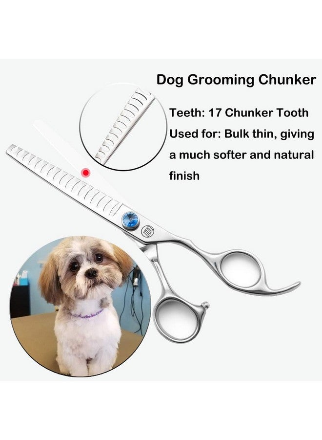 Moontay Professional Dog Grooming Straight, Curved, Thinning/Blending/Chunking Scissors Kit, JP-440C Stainless Steel Pet Cat Hair Cutting/Trimming Shears, Silver - Image 4