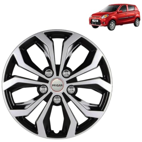 PRIGAN Alto 800 12 Inch Wheel Cover/Wheel Cap Black Silver 12", for Alto 800 (Set of 4 Pcs) (Press Fitting) Model- Vision_DC_12 - Image 1
