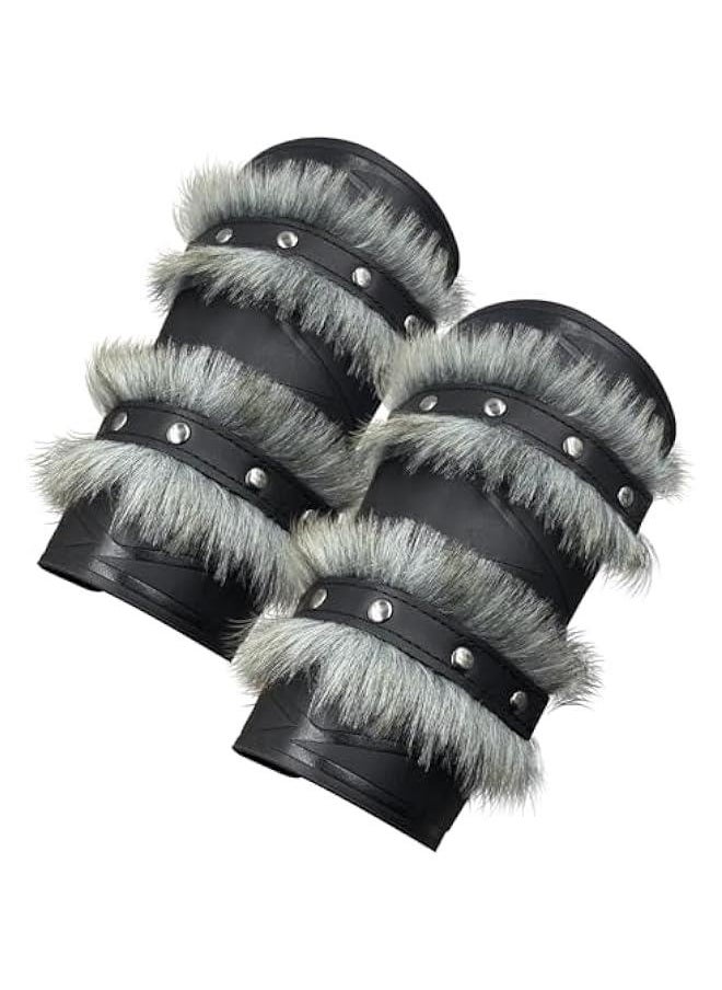 Generic Nordic Viking Barbarian Arm Guards, Medieval Artificial Fur Gauntlets, Vintage Faux Leather Bracers for LARP  - Image 2
