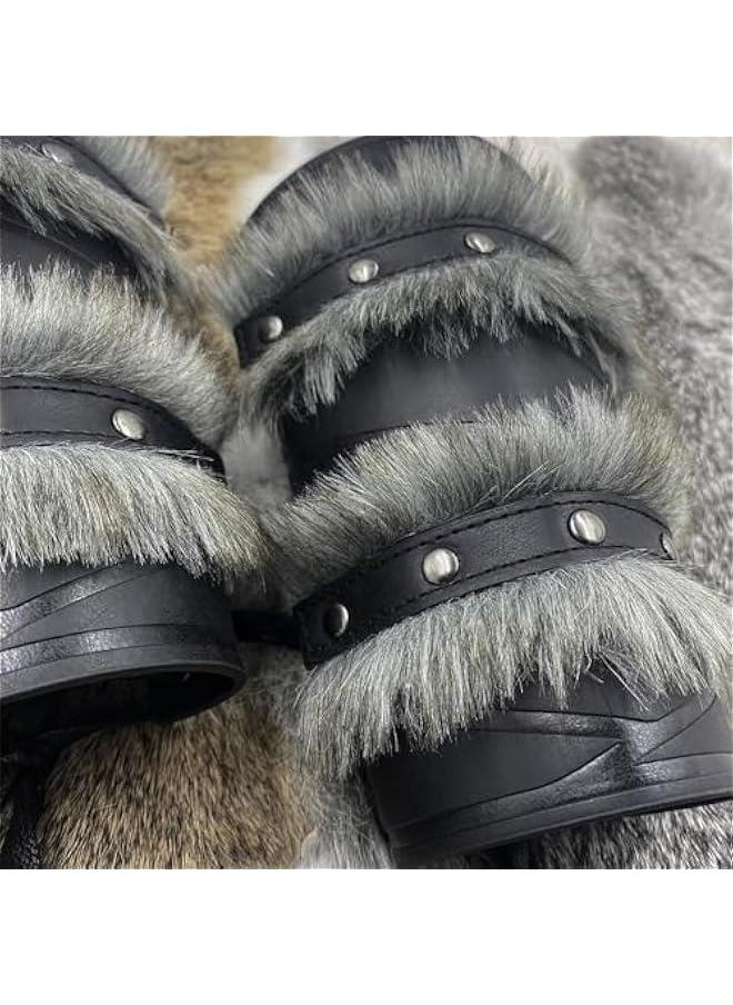 Generic Nordic Viking Barbarian Arm Guards, Medieval Artificial Fur Gauntlets, Vintage Faux Leather Bracers for LARP  - Image 5
