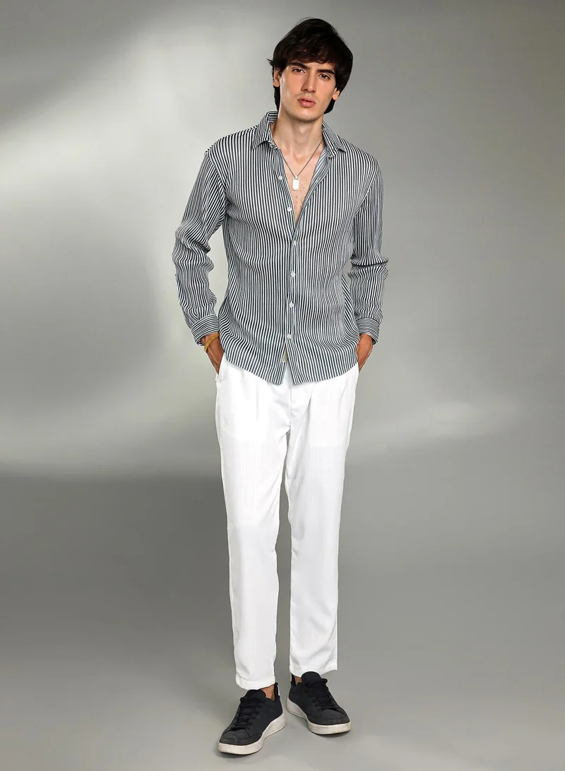 CAHOOT  Men's Midnight Black & Powder White Pleat-Creased Shirt for Men | Best Price UAE
