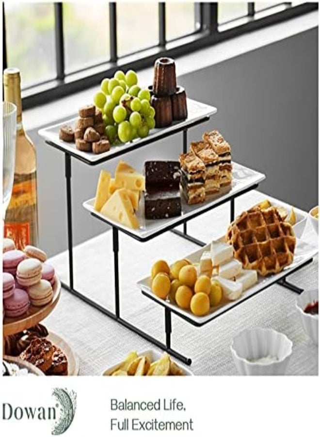 AKDC Dowan 3-Tier Rectangle Serving Platters, Rectangular Serving Plate Set With Metal Stand, White - Image 3