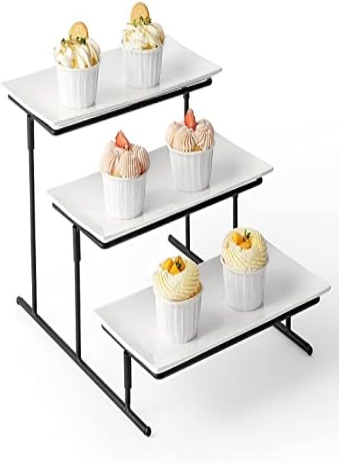 AKDC Dowan 3-Tier Rectangle Serving Platters, Rectangular Serving Plate Set With Metal Stand, White - Image 1