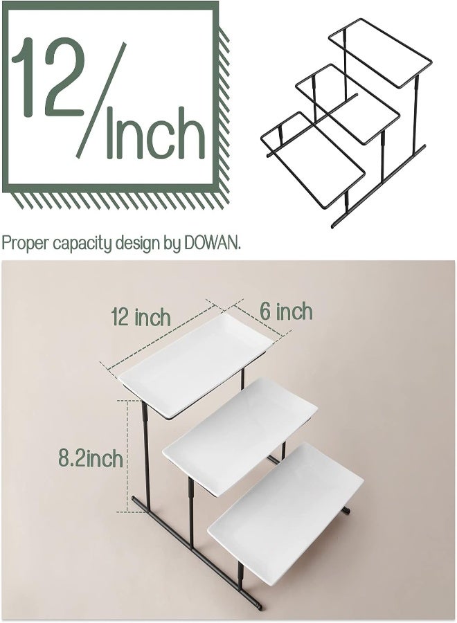 AKDC Dowan 3-Tier Rectangle Serving Platters, Rectangular Serving Plate Set With Metal Stand, White - Image 2