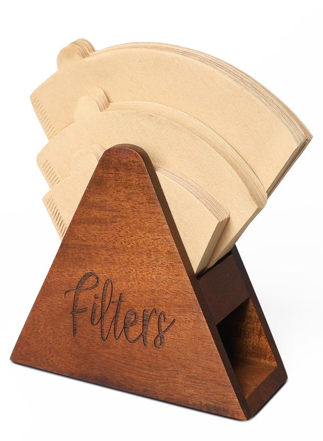 LBEMEY Acacia Wood Coffee Filter Holder, Coffee Bar Decor,Storage for Square Cone shaped and Flat bottomed Pour Over Paper Filters - Image 1