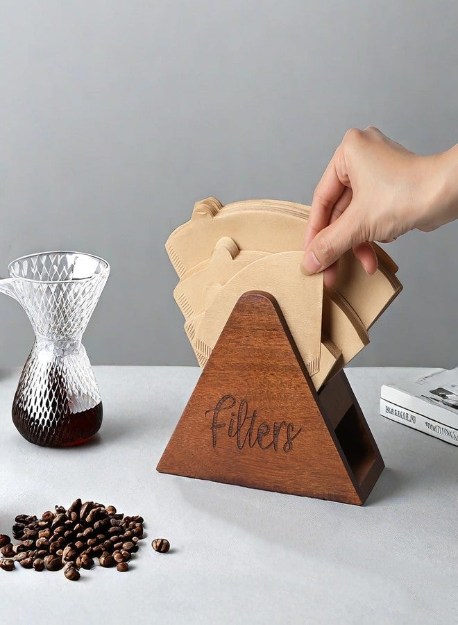LBEMEY Acacia Wood Coffee Filter Holder, Coffee Bar Decor,Storage for Square Cone shaped and Flat bottomed Pour Over Paper Filters - Image 2