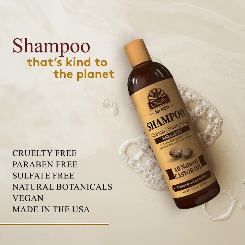 OKAY for MEN Castor Oil Hair & Beard Shampoo - Hydrating Shampoo for Healthy Hair & Beard Growth, Moisturizing Care, Strengthen & Restore Damage, Natural, Sulfate-Free - 16 Oz - Image 3
