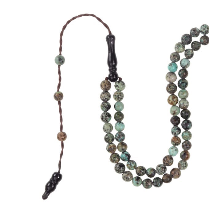 TASBIH PREMIUM MUSLIM PRAYER BEADS MADE WITH NATURAL STONE BEADS FOR DAILY MISBAHA AND MEDITATION 4MM 99 BEADS AFRICAN TURQUOISE SKY BLUE