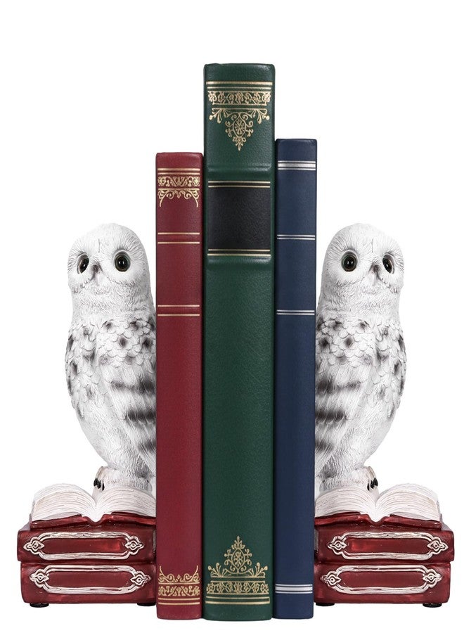 KDSPAROS Owl Decorative Bookends, Vintage Resin Book Ends with Anti-Slip Base | Unique Collectible Owl Book Stoppers for Home Office, Library (White) - Image 1