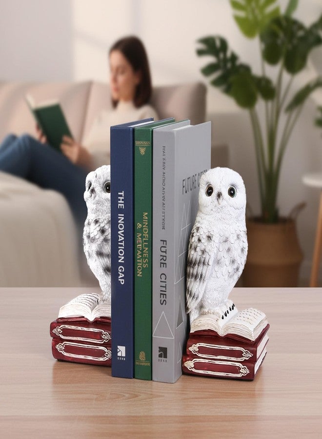 KDSPAROS Owl Decorative Bookends, Vintage Resin Book Ends with Anti-Slip Base | Unique Collectible Owl Book Stoppers for Home Office, Library (White) - Image 2