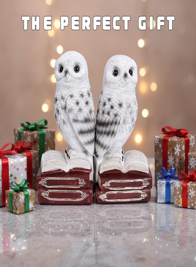 KDSPAROS Owl Decorative Bookends, Vintage Resin Book Ends with Anti-Slip Base | Unique Collectible Owl Book Stoppers for Home Office, Library (White) - Image 4