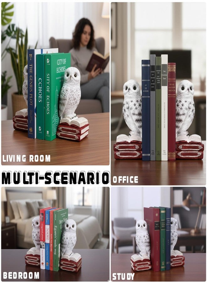 KDSPAROS Owl Decorative Bookends, Vintage Resin Book Ends with Anti-Slip Base | Unique Collectible Owl Book Stoppers for Home Office, Library (White) - Image 5