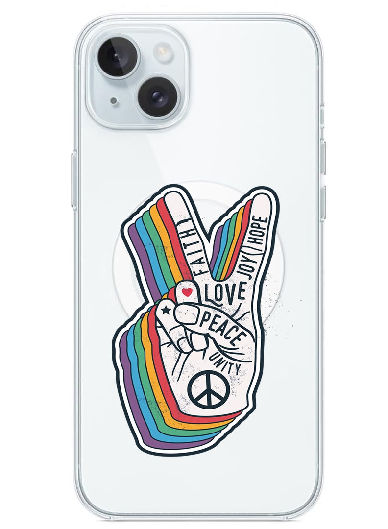 Magnetic Case for iPhone 15 Plus 6.7-inch Compatible with MagSafe Wireless Charging, Shockproof Phone Bumper Cover Peace symbol
