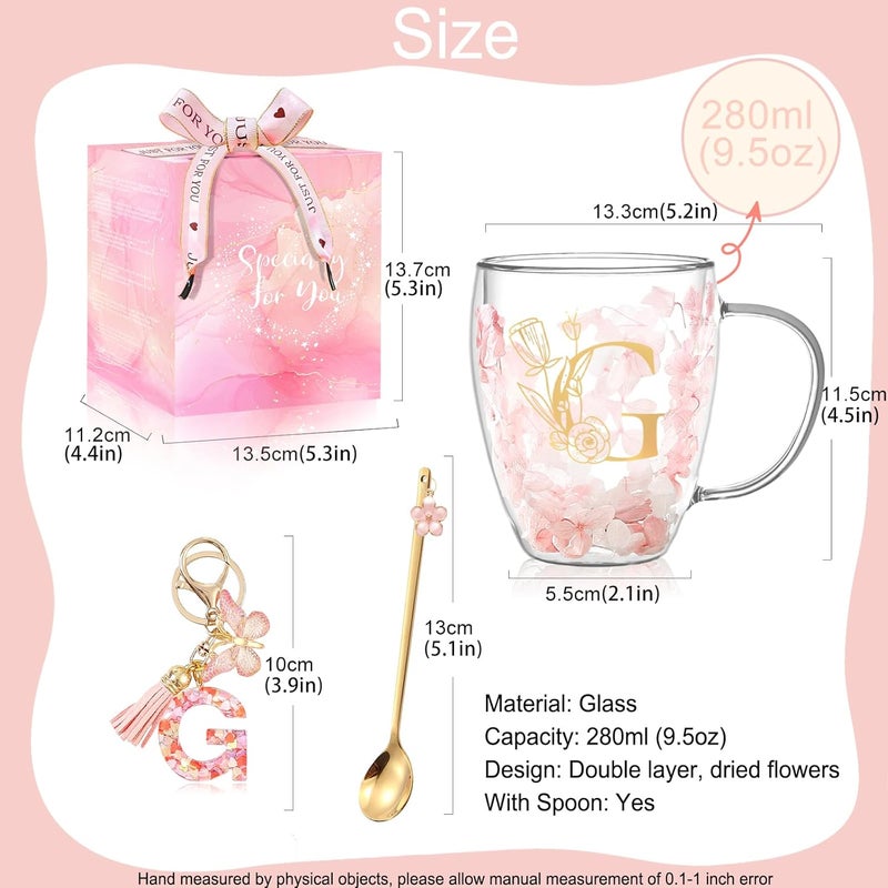 BigNoseDeer Gifts for Women Glass Coffee Mugs Unique Birthday Gift for Women Her Ladies Espresso Tea Cups Personalised Friendship Wedding Gifts Cute Double Walled Glass Mugs Pink Stuff Graduation Gift (Letter G) - Image 5