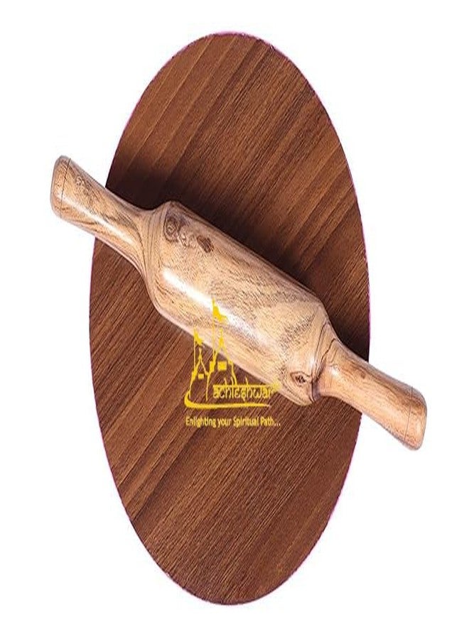 Achleshwar Wooden Roti Roller/Chakla/Chakla for Kitchen/Rolling Board, 9 Inch(22 Cms, Round) with Handicrafted Wooden Rolling Pin Roller Thick,Wood,Roti Belan - Image 1