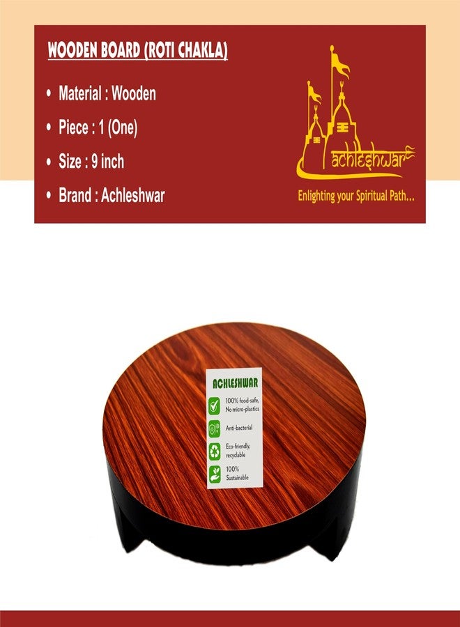 Achleshwar Wooden Roti Roller/Chakla/Chakla for Kitchen/Rolling Board, 9 Inch(22 Cms, Round) with Handicrafted Wooden Rolling Pin Roller Thick,Wood,Roti Belan - Image 2