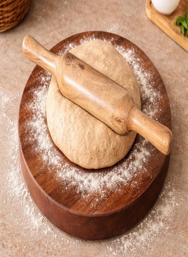 Achleshwar Wooden Roti Roller/Chakla/Chakla for Kitchen/Rolling Board, 9 Inch(22 Cms, Round) with Handicrafted Wooden Rolling Pin Roller Thick,Wood,Roti Belan - Image 4