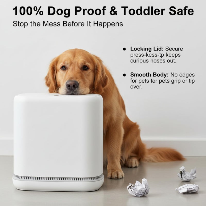 MOPALL Dog Proof Trash Can with Lid, 3.3 Gallon Slim Bathroom Garbage Bin with Inner Bucket, Fits Standard 4 Gallon Bags, Odor Sealing Diaper Pail for Nursery, Modern White Waste Basket, 6.9" Wide - Image 3