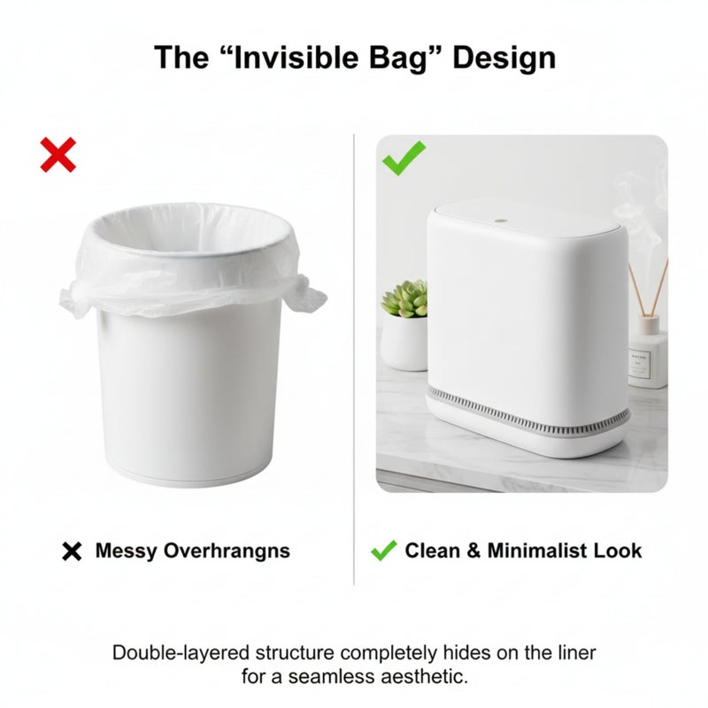 MOPALL Dog Proof Trash Can with Lid, 3.3 Gallon Slim Bathroom Garbage Bin with Inner Bucket, Fits Standard 4 Gallon Bags, Odor Sealing Diaper Pail for Nursery, Modern White Waste Basket, 6.9" Wide - Image 2